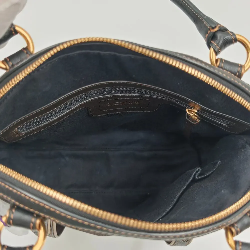 Vintage Loewe Anagram Black Nylon Leather Handbag Shoulder Bag